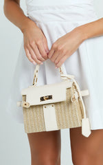 Top Handle Crossbody Straw Bag in Neutral