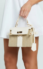 Top Handle Crossbody Straw Bag in Neutral