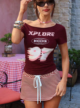 Xplore 97 Off Shoulder Graphic Top Burgundy