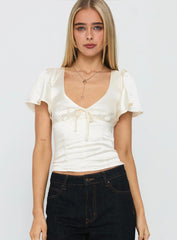 Cream Tie Detail Top