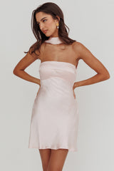 Damsel Reverse Halter Mini Dress Blush