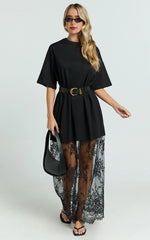 Black Longline Lace Insert Midi Dress Tee