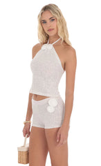Crochet Rosette Halter Top in White