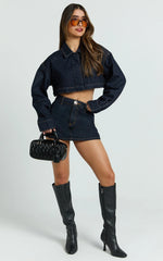 Mid Rise Denim Skort in Raw Denim Wash