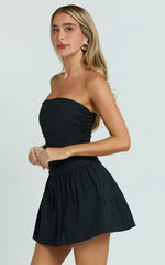 Donatella Mini Dress - Strapless Drop Waist Dress in Black