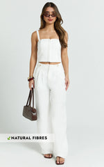High Waist Wide Leg Pleated White Pants