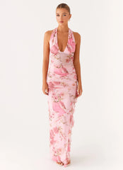 Micca Halter Maxi Dress - Pink Floral Print