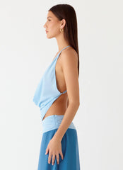 Sweet Charm Cowl Neck Top - Baby Blue
