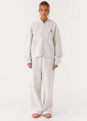 Signature Double Zip Up Hoodie - Grey