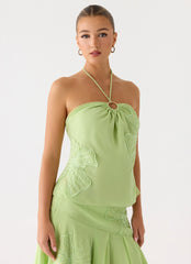 Teneika Beaded Flower Top - Lime