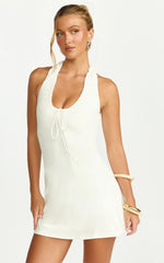 Odile Mini Dress - U Halter Neck Dress in Cream