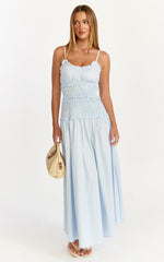 Cami Midi Dress - Rushed Bodice Dress in Blue
