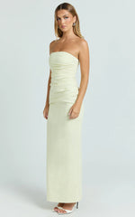 Jamie Maxi Dress - Strapless Ruched Fitted Column Dress in Lemon
