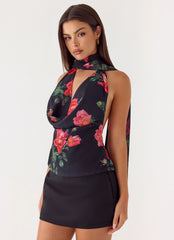 Get Me Halter Backless Top - Midnight Bloom