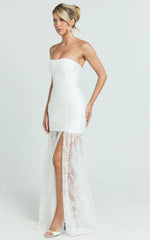 Alegra Maxi Dress - Peplum Bodice Lace Skirt Dress in Ivory