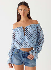 Tedara Top - Blue Mocha Dot