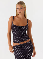 Bending My Rules Top - Black Polkadot