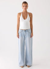 Neo Low Rise Wide Leg Denim Jeans - Light Blue Wash