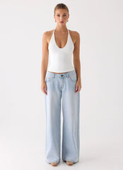 Neo Low Rise Wide Leg Denim Jeans - Light Blue Wash