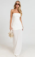 Keyla Maxi Dress - Strapless Contrast Skirt Dress in Ivory