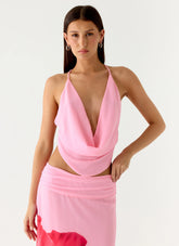 Sweet Charm Cowl Neck Top - Baby Pink