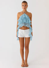 Inna Frill Halter Top - Aqua