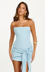 Gigi Top - Strapless Square Neck Corset Top in Light Blue