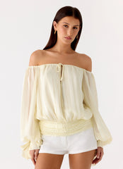 Coconut Kiss Off Shoulder Long Sleeve Top - Yellow