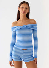 La Luna Bardot Knit Top - Cerulean