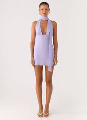 Melisande Scarf Neck Mini Dress - Lavender
