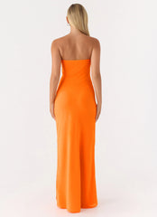 Sassafras Beaded Flower Strapless Maxi Dress - Orange