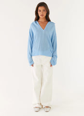Annie Knit Polo Top - Blue