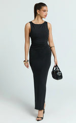 Black Jersey Scoop Neck Open Back Bodycon Maxi Dress