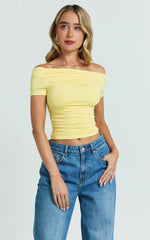Pastel Yellow Off-Shoulder Gathered Short Sleeve Top