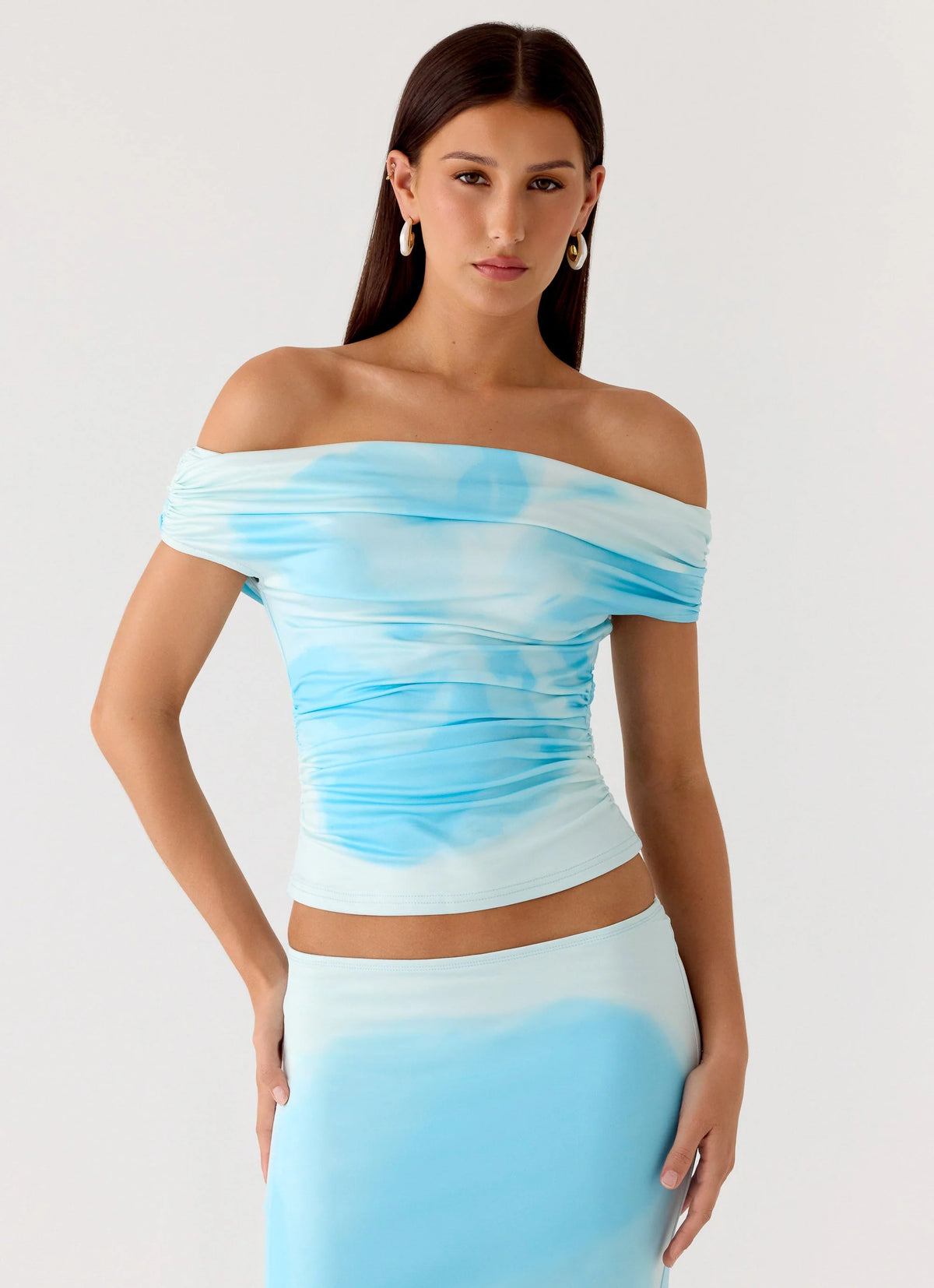 Moka Off Shoulder Top - Blooming Blue