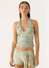 Talk Too Much Halter Top - Wispy Fern
