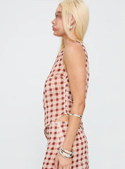 Top in Peach Check Pattern