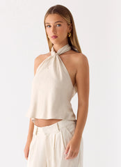 Maddox Linen Top - Oat