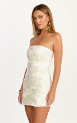 Zola Mini Dress - Strapless A Line Sequin Dress in Pearl
