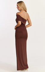 Riley Maxi Dress - Gathered Over Bust Dress in Brown