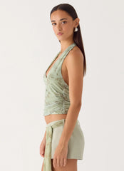 Talk Too Much Halter Top - Wispy Fern