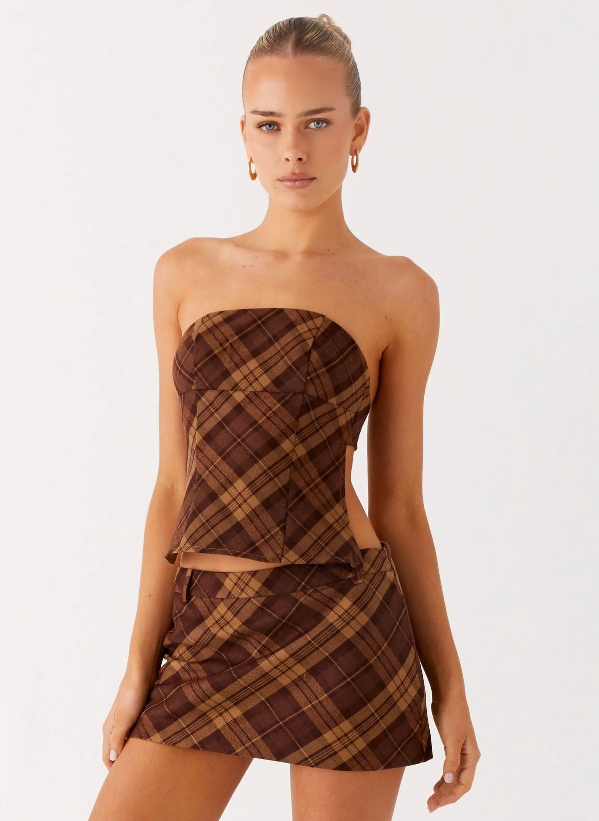 Kira Strapless Top - Plaid