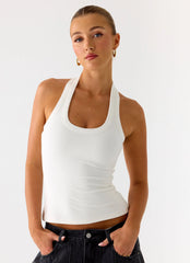 Nauton Ribbed Halter Top - White