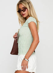 Shirred Top in Sage Check Pattern