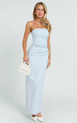 Jamie Maxi Dress - Strapless Ruched Fitted Column Dress in Blue
