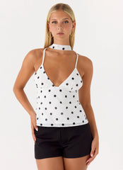 Quiero Backless Top - White Polka Dot