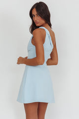 Lingering Love One-Shoulder Twist Mini Dress Blue