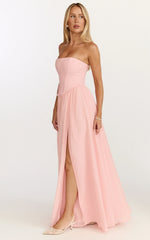 Penny Maxi Dress - Strapless Corset Bodice Floral Embellished Dress in Soft Pink