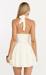 Lacey Mini Dress - Lace Corset Style Bodice Halter Dress in White