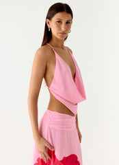 Sweet Charm Cowl Neck Top - Baby Pink